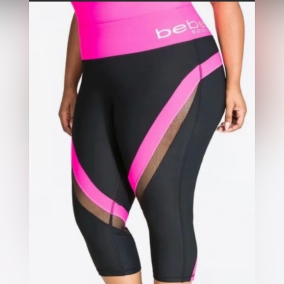 Bebe Black and Pink Capri Pants with Chevron Design - Picture 3 of 8